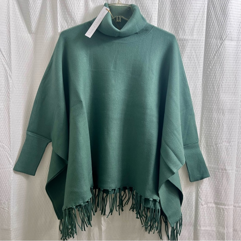 House of Harlow 1960 Turtleneck Sweater Poncho Green OS